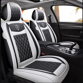 Car Seat Covers Front Seats, Super Luxurious Heavy Universal Duty Waterproof Leather Automotive Vehicle Cover for Cars SUV Pick-up Truck, Non-Slip Seat Black White Car Accessories (2 PCS Front/White)