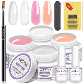 Saviland Clear Gel Kit 4 Colors Nail Length with 100PCS Nail Foam, Builder Gel Nail Repair Hard Gel for Beginners, Pink