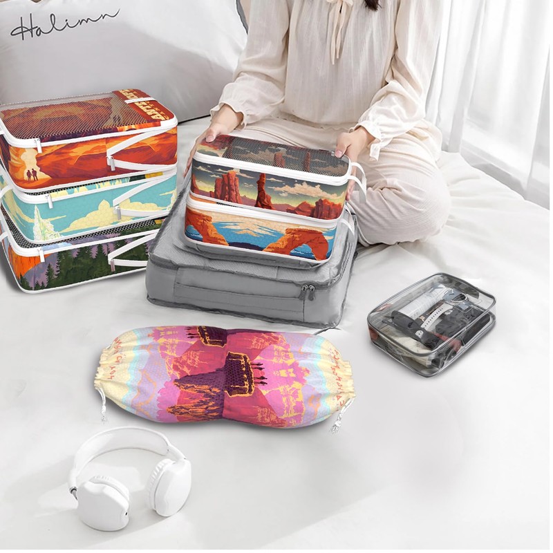 Compression Packing Cubes for Travel, 7 Set National Park Expandable