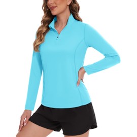 TACVASEN Women's Running Tops Breathable Quick Dry T-Shirts Long Sleeve Sport Shirts Running Quick Dry Activewear (S, Ice Blue)