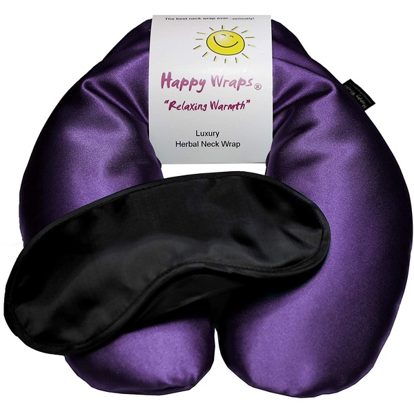 Happy Wraps Microwavable Herbal Neck Wrap - Hot Cold Aromatherapy Neck Warming Pillow - Heating Pad for Migraines, Stress, Gifts for Women, Birthdays, Christmas and Free Sleep Mask - Amethyst