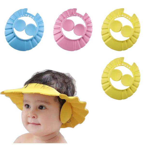 Anller 4 Pieces Soft Adjustable Bath Shampoo Cap Baby Shower Cap Sun Hat with Ear Protection for Baby Toddler Kids Kids (3 Colors)
