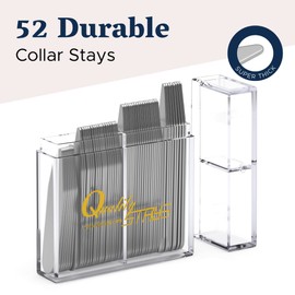 Quality Stays 52 Metal Collar Stays, Stainless Steel Dress Shirt Collar Inserts, 4 Sizes with Storage Case