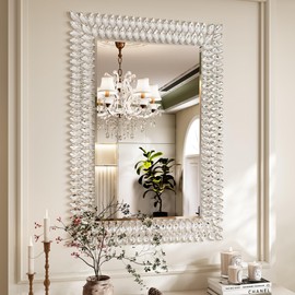 Kelly Miller Large Jeweled Mirror for Wall Decor, 28"x40" Luxury Sparkling Diamond Mirror Beveled Modern Mirror Wall Decoration for Bathroom, Living Room, Bedroom, Hallway, Entryway