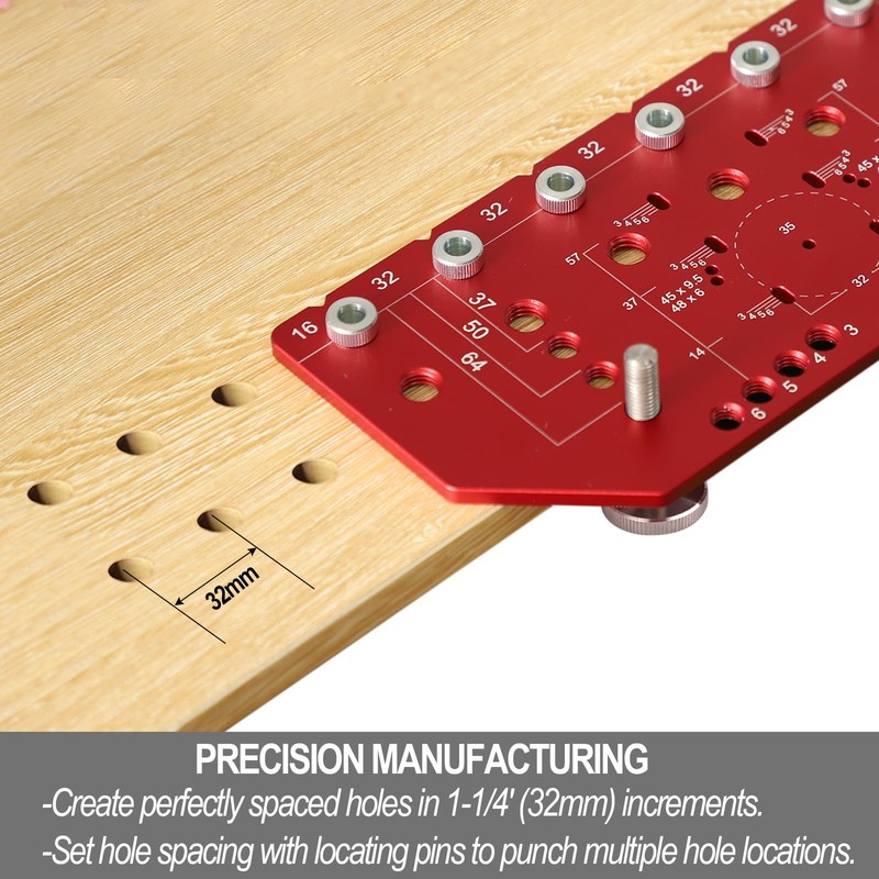 Shelf Pin Hole Jig and Hinge Clamp Two-in-One, with Self-Clamping