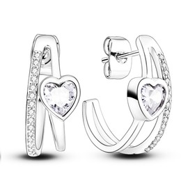 Earrings for Women, 925 Sterling Silver Heart Earring, Fashion Graduation Birthday Gifts Cuff Shape Stud Jewelry for Men