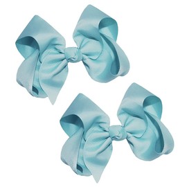WD2U Girls Set of Two 4" Solid Grosgrain Pigtail Hair Bows Alligator Clips Light Blue