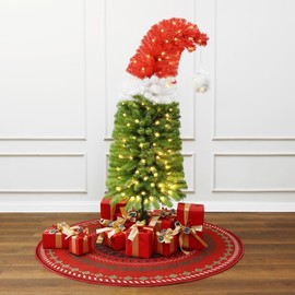 LuxenHome 5Ft Pre-Lit Artificial Tree with Santa Hat Treetop