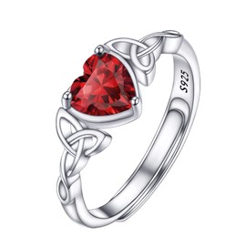 PROSILVER Engagement Rings Garnet Ring Cubic Zirconia Ring Celtic Ring Womens Rings Silver January Birthstone Ring