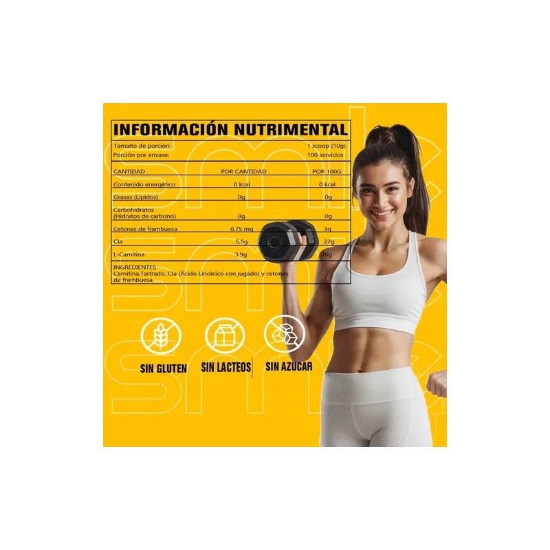 Cla Carnitina Smile 1kg 100 Servicios Pre Entreno Sabores