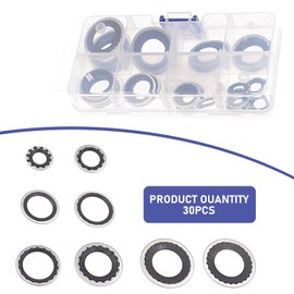 getfay 30 PCS Car Air Conditioning Compressor Repair Gasket Combination Kit, Multi-specification High Temperature Resistant Seals, Multi-function Cooling Pump Gaskets, Universal for Cars (Black)