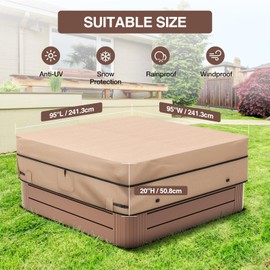 MIXC Outdoor Waterproof 600D Square Hot Tub Cover 95 x 95 Inch Fit 94 x 94 or 93 x 93 or 92 x 92 Inch Heavy Duty Spa Cover Protectors