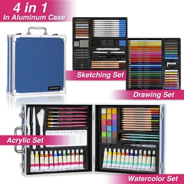 COLOUR BLOCK 151pc Professional Art Supply Set with Mixed Media Supplies, Paint Kit & Brushes in Aluminum Case - Complete Art Supplies for Adults & Kids 9-12 - Travel Art Kit