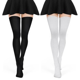Yolev 2 Pairs Extra Long Socks Thigh High Cotton Socks Extra Long Boot Stockings Over Knee Leg Warmers for Women (Black and White)