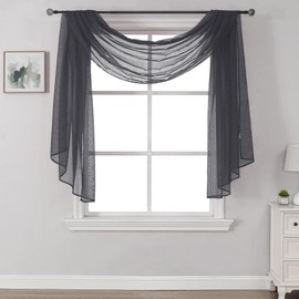 DONREN Luxury Soft Sheer Curtains Scarf for Windows - Semi Voile Window Scarf Valance,52 Inches Wide by 144 Inches Long (1 Panel,Dark Grey)