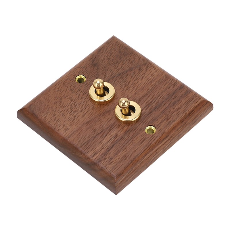 Double Toggle Switch Retro Walnut Wood Wall Mount Panel with