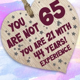 65th Birthday Gift For Women Men Wooden Heart Plaque, Light Wood Sign Keepsake, Happy Birthday Mom, Girlfriend, Dad, Husband, Wife, Boyfriend, Mom Gifts From Son, Grandma, Grandpa Birthday Present