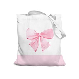SZERE Coquette Pink Bow Preppy Canvas Tote Bag for Women Teen Girls, Bow Tote Bag, Girls Tote Bag, Trendy Coquette Gifts for Women Teens Teen Girls, Shopping Gift Bag for Work Travel Shoulder Bag