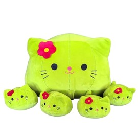 5 PCS Cactus Cat Plush Stuffed Animal Family-19" Soft Cactus Cat Plush, Large Mommy Plushies with 4 Baby Kittens Plushies for Kids, Kawaii Plush Toy Christmas Birthday Gifts for Kids Boys Girls