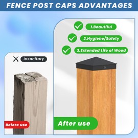 4x4 Post Caps, 10 Pack Aluminum Pyramid Caps for (Actual 3.5" x 3.5") Wood Posts, Black Fence Post Caps, Matte Post Covers for Fence, Deck, and Mailbox