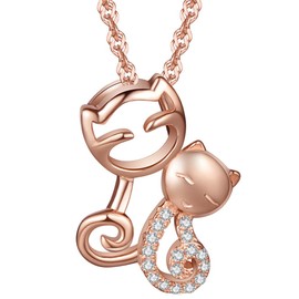 Yumilok Jewelry 925 Sterling Silver Cubic Zirconia Rose Gold Plated Lovely Cats Kitties Couple Pendant Necklace for Women/Girls