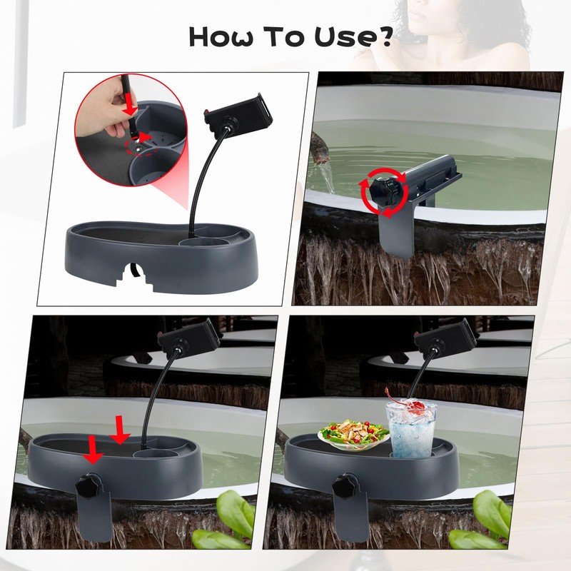 Lanathel 3-in-1 Adjustable Hot Tub Tray Table with 360° Rotation