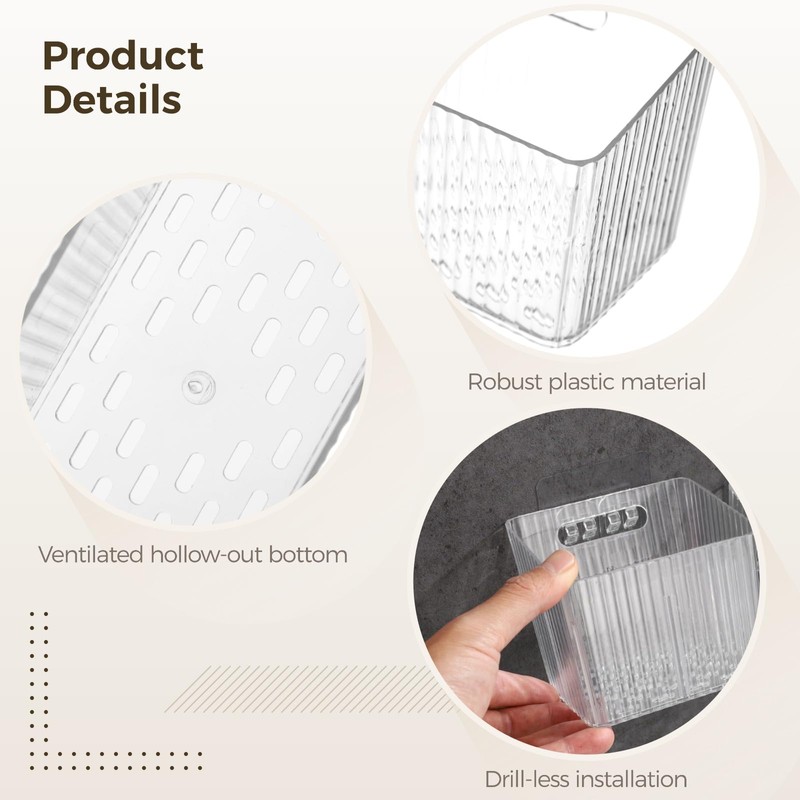 12 Pcs Storage Organizer Bins, Wall-Mounted Storage Baskets with Self-Adhesive