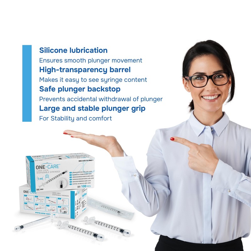 ONE-CARE 1ml Luer Lock Syringe, Sterile, Low Dead Space, 100/bx