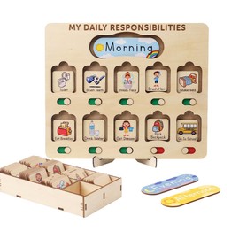 Wooden Chore Chart for Kids Visual Schedule, Routine Chart for Kids, Morning Bedtime Routine Chart for Toddlers Ages 2-4, Daily Kids Schedule Board for Home (02)