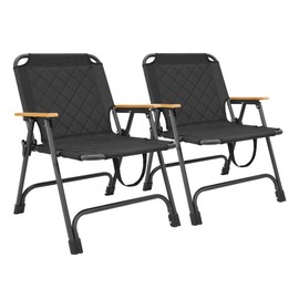 BESTHLS 2 Pack Folding Camping Chair, 600D Oxford with Wooden Armrest for Camping Beach Fishing