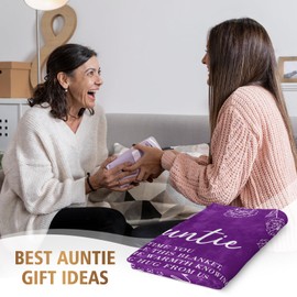 Auntie Gifts, Auntie Birthday Gifts from Niece Nephew, Best Auntie Gift, Soft Flannel Throw Blanket Gift for Auntie Aunt Aunty 60" x 50", Purple