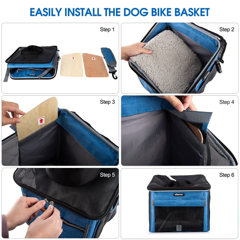 Dog Bike Basket, Soft-Sided Pet Bike Carrier with 4 Mesh