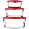 Anchor Hocking Classic Glass Food Storage Containers with Lids, Red,