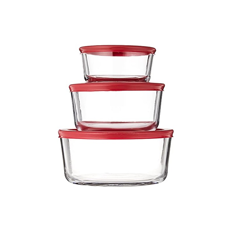 Anchor Hocking Classic Glass Food Storage Containers with Lids, Red,