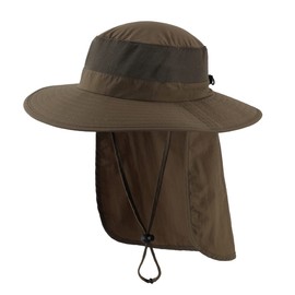 Magracy Unisex Womens Outdoor Wide Brim Sun Hat Mesh UPF50+ Safari Hats with Neck Flap Fishing Hats Olive Brown