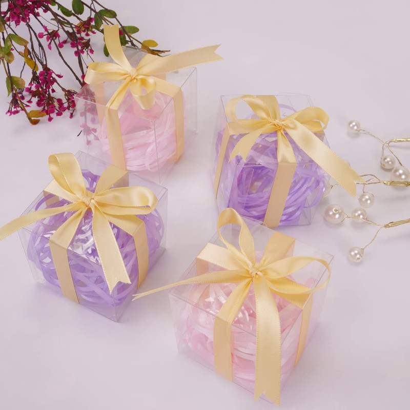 TOPTIME 24 Pcs 7x7x7cm Clear Favour Boxes with Gold Gift