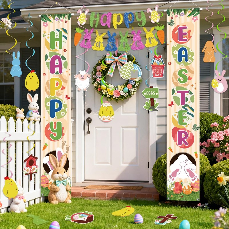 Easter Decorations Happy Easter Porch Banner Eggs Garland with Hanging