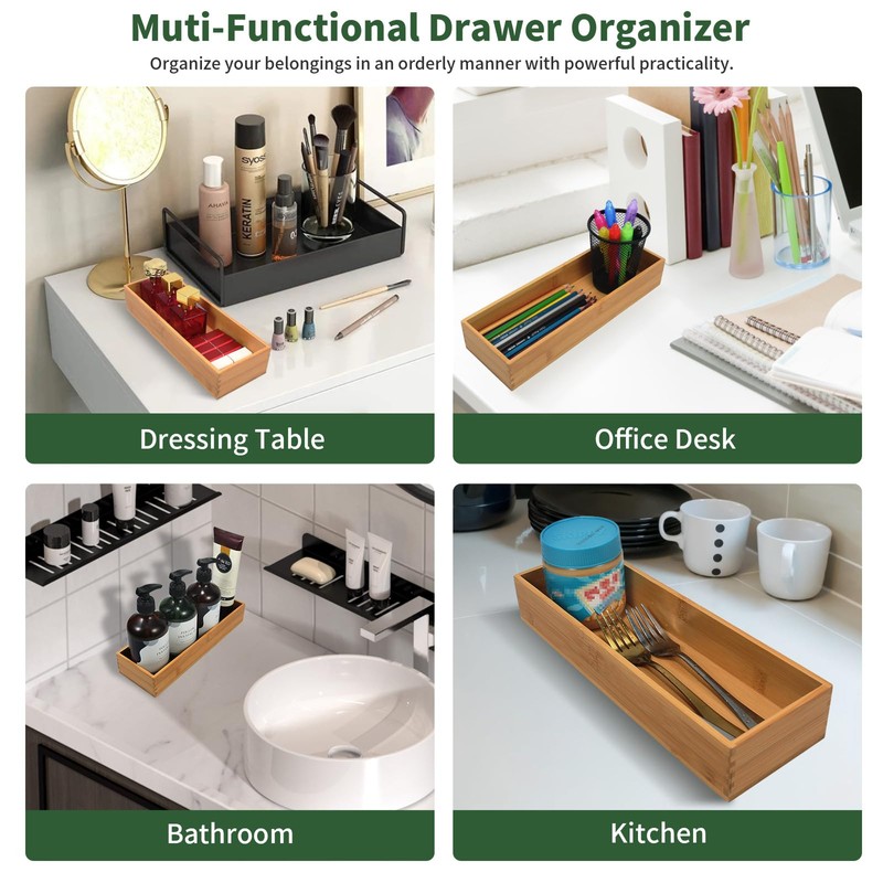 SYAOYI Bamboo Drawer Organizer - Kitchen Drawer Utensil Organizer Office
