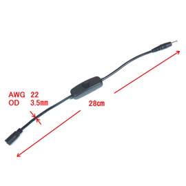DC Plug Switch, DC 3.5, 0.5, 0.53 inches (1.35 mm), 11.0 inches (28 cm), Compatible with 2.5 A, Power Supply, Charging, Power Cable