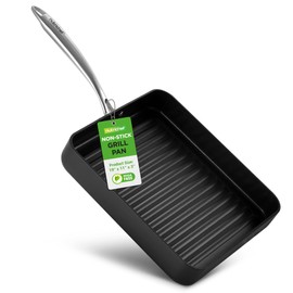NutriChef 11’’ Nonstick Griddle & Grill Pan – Dishwasher Safe, PFOA-Free, Even Heat Distribution, Compatible with Gas, Ceramic, and Halogen Cooktops, Sturdy Handles for Easy Grip, Hard-Anodized Pan