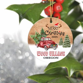 Christmas Tree Ornaments 2025 - Wood Village Oregon Ornament Hometown Custom City State - Keepsake Gift Ideas Wood Village OR Ornament 3" for Friend and Housewarming