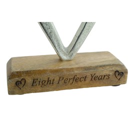 Eight Perfect Years 8th Anniversary Rustic Metal Heart Decoration – Free Standing Aluminium & Wooden Decoration (hssperf-8)