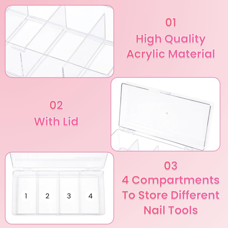 BQAN Clear Acrylic Nail Tool Box 4 Compartment Desktop Nail