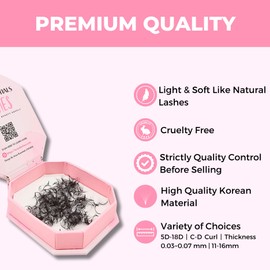 Ariya Lashes Premium Promade Loose 500 Fans Eyelashes Extension, 5D-18D, C-CC-D Curl, Professional 100% Handmade Volume & Hybrid Lashes, Softest & Lightweight Lashe, 10D-0.05D-14mm