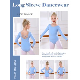 Bezioner Ballet Clothing Girls, Children's Ballet Leotard, Ballet Suit, Long Sleeves, Dance Body for 3-12 Years, blue
