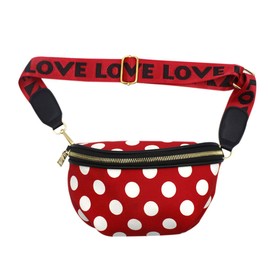 Kids Nylon Waist Bag Cute Polka Dot Small Fanny Pack Belt Bag Phone Purse for Women Girls Sport Running Travel Festival Red