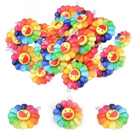 RUIAN 40pcs Rainbow Sun flower Pendants-Resin Charms for DIY Jewelry &Gifts