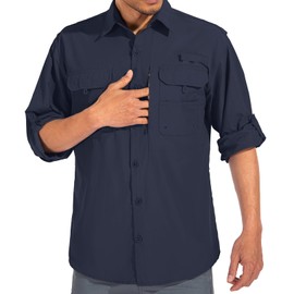 linlon Mens Safari Shirts Long Sleeve UV Protection Hiking Fishing UPF 50+ Quick Dry Cooling Camping Travel Shirts #5066-Azure Blue-S