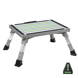 Homeon Wheels Aluminum Safety RV Steps Adjustable Height Folding Platform Step with Friction Strips Non-Slip Rubber Feet and Handle RV Step Stool Supports Up to 1000lbs.