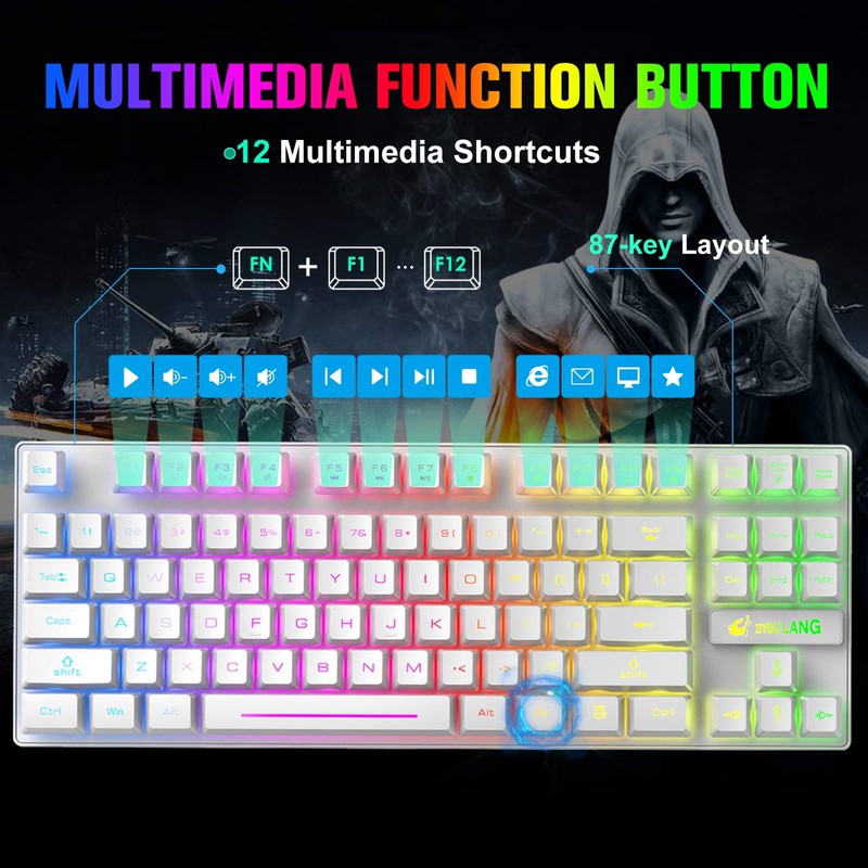 Wireless Gaming Keyboard and Mouse Combo with 87 Key Rainbow